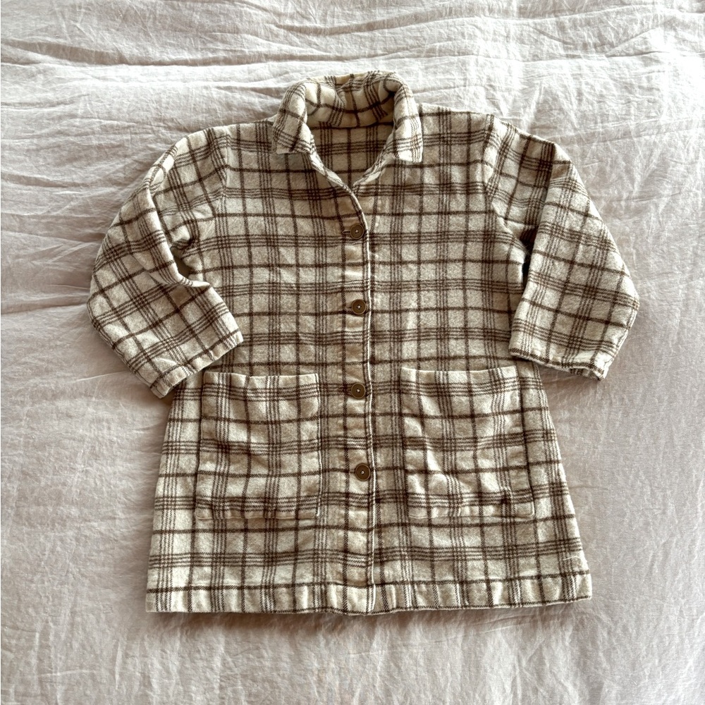 Classic Plaid Button-Front Coat - Cream & Brown